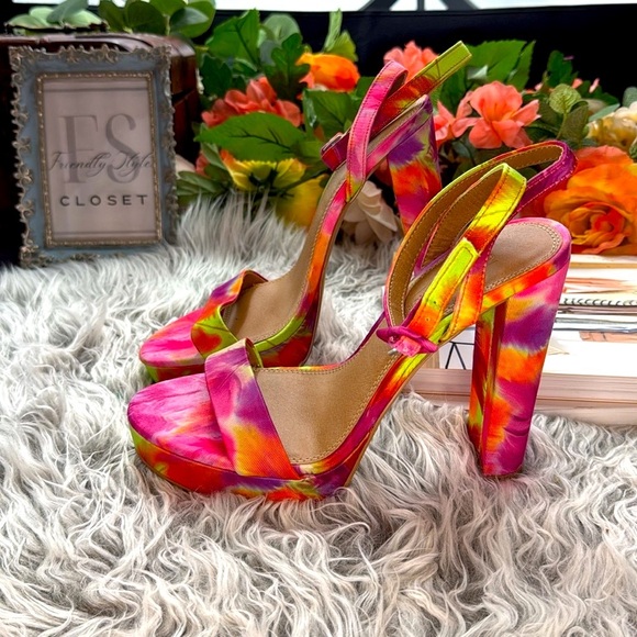 ASOS "Nutshell" Platform barely there Floral Watercolor block heeled sandals - Picture 7 of 12